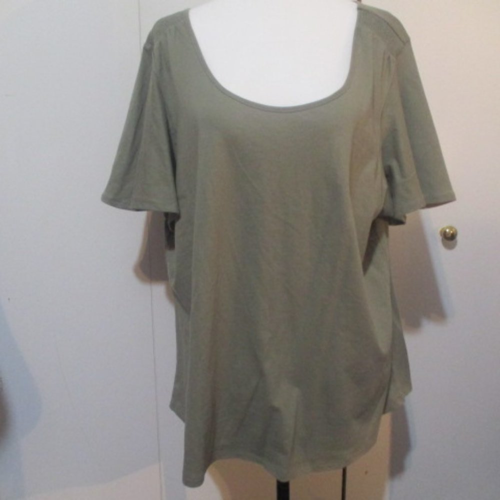 Rib Shoulder Billow Sleeve Scoop Neck T Shirt